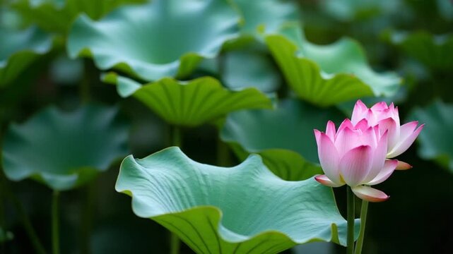 Lotus Flowers and Leaves on Lake Water