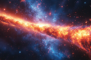 Bright orange and blue star in large galaxy.