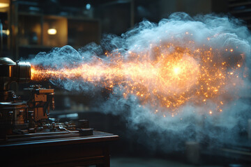 Orange and white smoke billowing from a smoke machine.