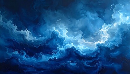 Abstract swirling clouds of deep blues and whites