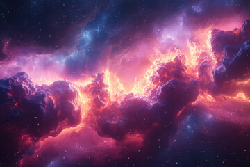 A mesmerizing nebula fills the frame with vibrant colors and swirling patterns.