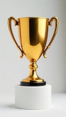 Fototapeta premium A golden trophy standing on a pedestal, symbolizing success and achievement in business, sports, or academics , winning, ambition
