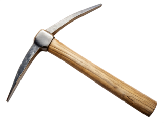 Metal Pickaxe with Wooden Handle on Background tool mining isolated on a transparent background