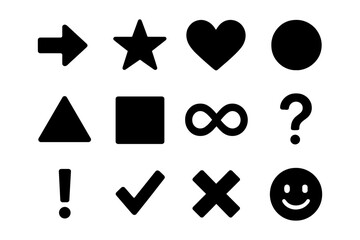 Minimalist black shapes and symbols set for design projects