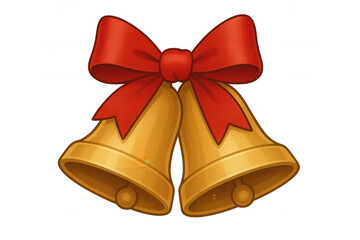 Golden christmas bells with red ribbon bow. Holiday season decoration for festive celebration, transparent background