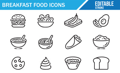 Vector Breakfast Food Icons for Cooking, Meal Prep, and Health