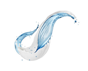 Splashes of milk and water isolated on white background