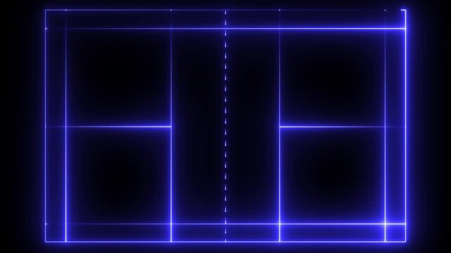 Neon lights match badminton isometric field video animation with black background. badminton court icon 4k motion graphics animation.