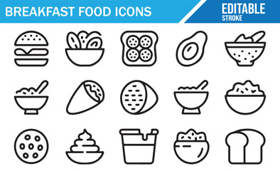 Editable Stroke Icons for Breakfast Food and Meal Prep