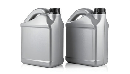 "Two identical red plastic fluid containers with black caps and built-in handles, placed side by side on a white background&mdash;highlighting industrial symmetry and bold utility."