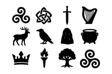 Celtic symbols collection: ancient icons in bold silhouette design