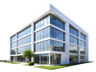 Modern White Office Building with Glass Facade call graphic isolated on a transparent background