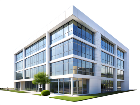 Modern White Office Building with Glass Facade call graphic isolated on a transparent background