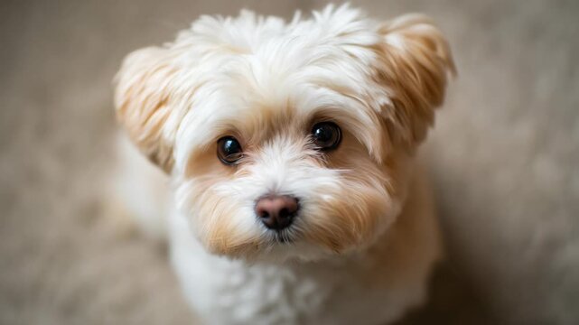 cute fluffy puppy dog curiously looking at camera 