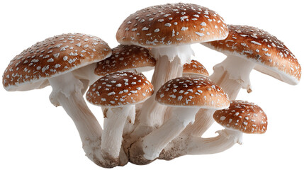 A bunch of mushrooms with white spots on them