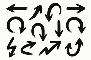 Black Brushstroke Arrows in Expressive Ink Style with Rough Texture for Minimal Vector Design
