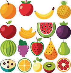 Set of fruits and berries on transparent background