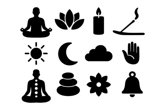 Minimalist meditation symbols collection for relaxation and mindfulness