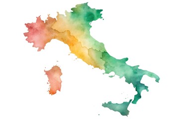 Watercolor map of italy isolated on white background, showcasing the countrys diverse landscapes and cultural heritage