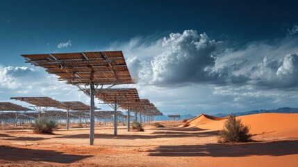 desert solar panels cloudy sky