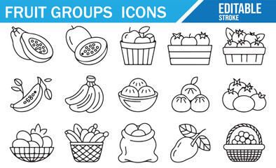 Editable Fruit Groups Icons for Farming, Agriculture, and Nutrition