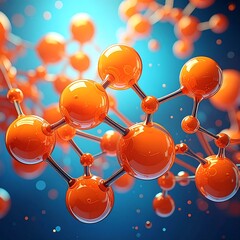 3D render of vibrant orange molecular structure