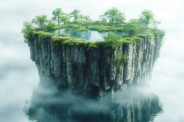 A floating island in the middle of the ocean.