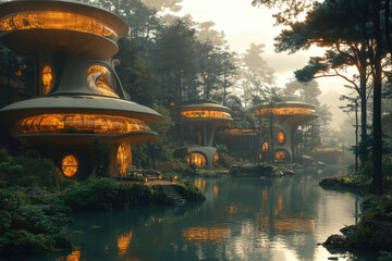A house standing alone in a dense forest.