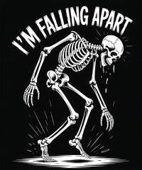 Skeleton falling apart with text im falling apart