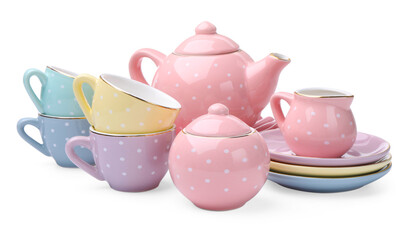Beautiful tea set isolated on white. Child's toy