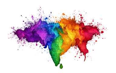 Festive color splash forming artistic map of India symbolizing celebration cultural pride and the spirit of national unity isolated on transparent background PNG