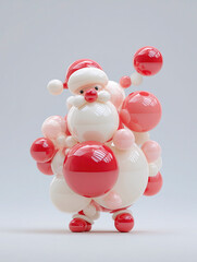 A creative and playful depiction of Santa Claus made entirely from red and white balloons. The design captures the festive spirit with a whimsical and modern twist, perfect for holiday-themed