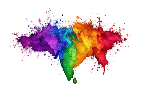 Festive color splash forming artistic map of India symbolizing celebration cultural pride and the spirit of national unity isolated on transparent background PNG