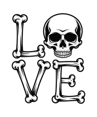Skull and bones spelling out love
