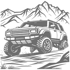 Off-road adventure vehicle and mountain terrain Illustration
