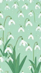 Spring snowdrops pattern on mint green