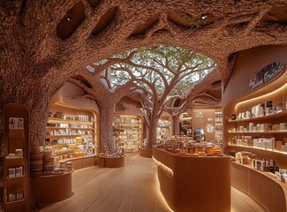 A uniquely designed retail space with a natureinspired architectural concept and product displays
