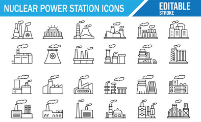 Collection of Nuclear Reactor and Power Station Icons for Engineering
