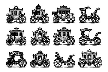 Obraz premium Vintage carriages set with ornate designs in black silhouette style