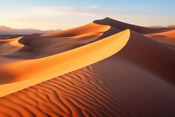 Golden desert dunes with rippling sand formations hour