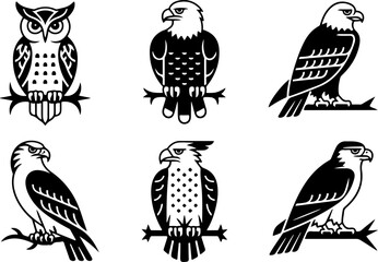 Owls and Eagles Silhouette Decorative Illustration