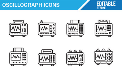 Set of Icons Representing Oscilloscopes and Electronic Equipment
