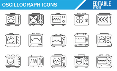 Collection of Oscillograph Icons for Electronics and Medical Use