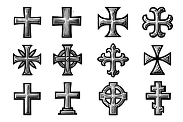 Set of vintage cross designs featuring various styles and patterns