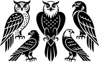 Owls and Eagles Silhouette Decorative Illustration