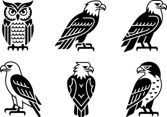 Owls and Eagles Silhouette Decorative Illustration