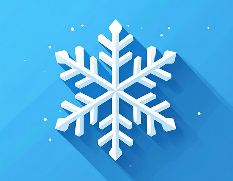 3D snowflake graphic on a blue background