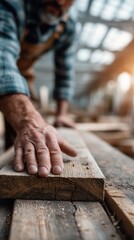 Handy camera captures skilled craftsmanship in slow motion during woodworking in a sunlit workshop