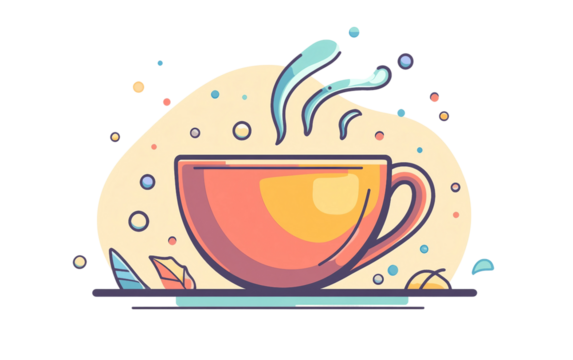 Flat illustration of a coffee cup with steam rising symbolizing warmth comfort energy and the joy of morning routine isolated on transparent background PNG