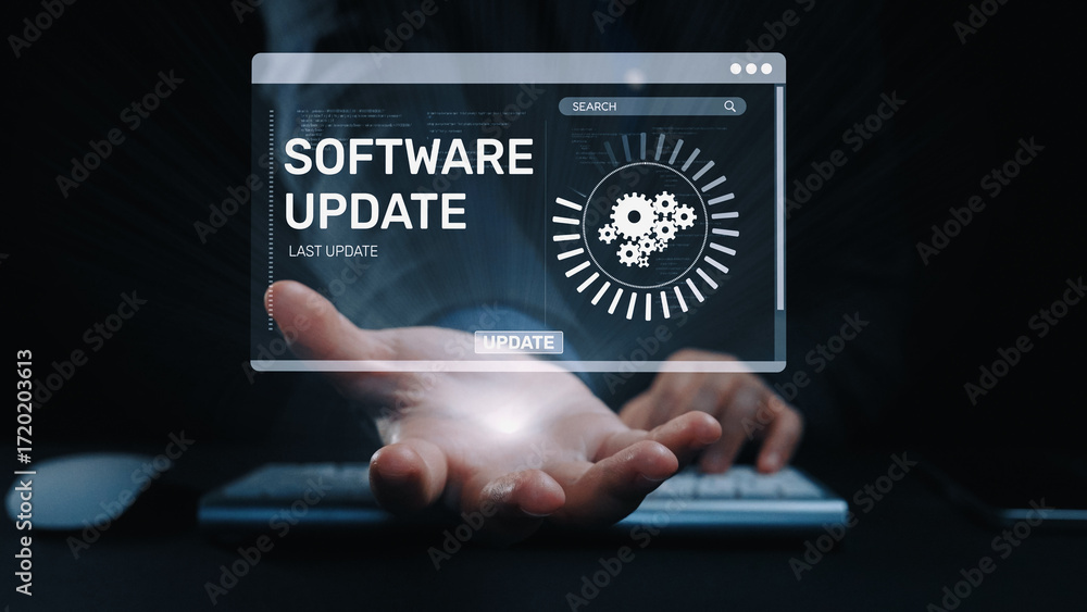 Poster knowledge upgrade and software update, digital skills improvement, competitive advantage, continuous